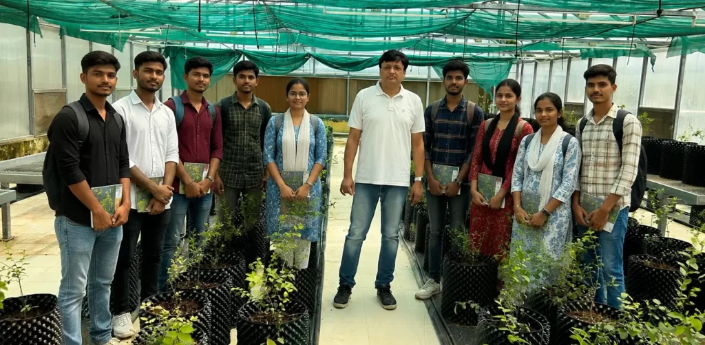 Rajeev Singh speaking to students of Bihar Agricultural University, Sabour, during an interactive session on 27 May 2026, highlighting opportunities in modern agriculture, agri-startups, sustainable farming, environmental restoration, and the Harit Sansar Plantation Movement.