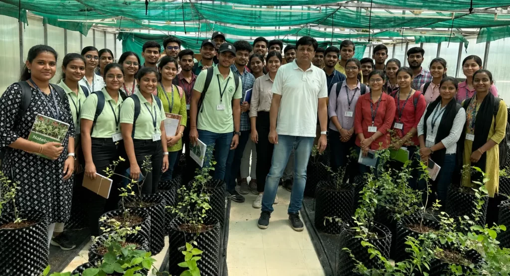 Rajeev Singh addressing 2025–2029 B.Sc. Agriculture students at Bihar Agricultural University, Sabour, on 27 May 2026, sharing insights on sustainable agriculture, agri-entrepreneurship, environmental conservation, and the Harit Sansar Plantation Movement.