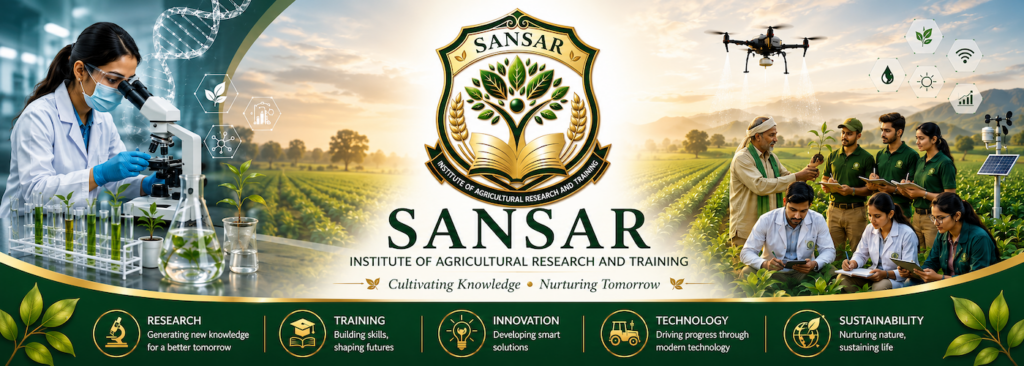 Rajeev Singh founder of SIART standing before a modern agricultural research and training institution representing innovation education sustainability scientific farming and agricultural transformation.