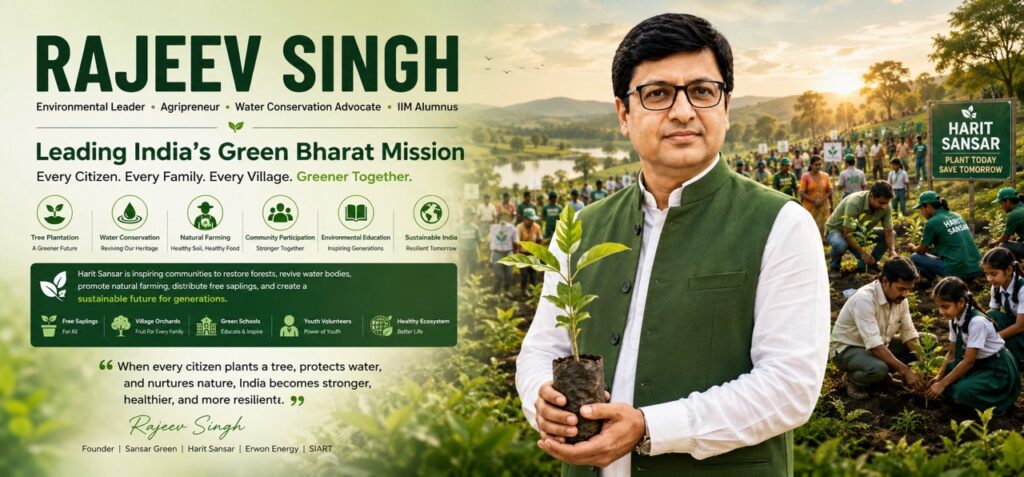 Rajeev Singh, Founder of Sansar Green and Harit Sansar, leads a large-scale plantation mission with thousands of volunteers, farmers, students, women self-help groups, and community members planting native trees across villages, schools, highways, parks, and degraded landscapes, promoting a greener and climate-resilient India.