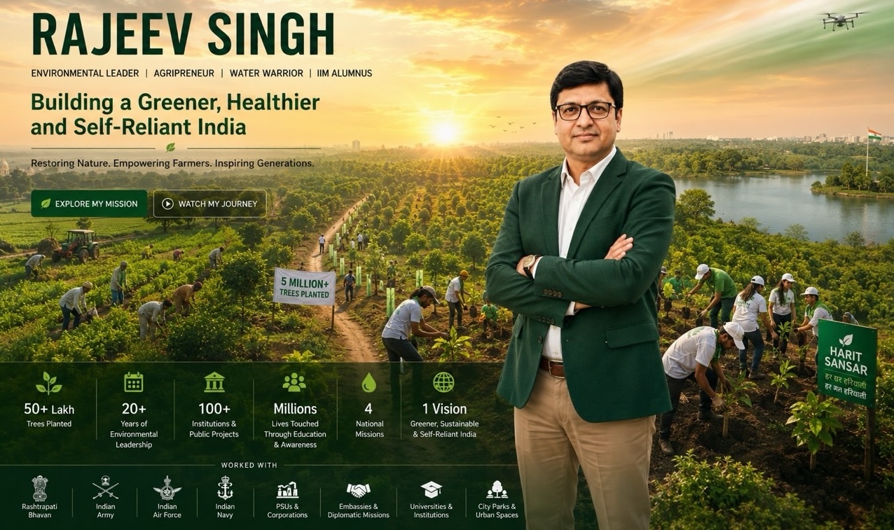 Rajeev Singh, Founder of Sansar Green and the Harit Sansar movement, walks alongside farmers, school children, women self-help groups, youth volunteers, and environmental enthusiasts during a nationwide plantation campaign, symbolizing the collective mission to increase India's green cover through community-led tree plantation, biodiversity conservation, and environmental stewardship.
