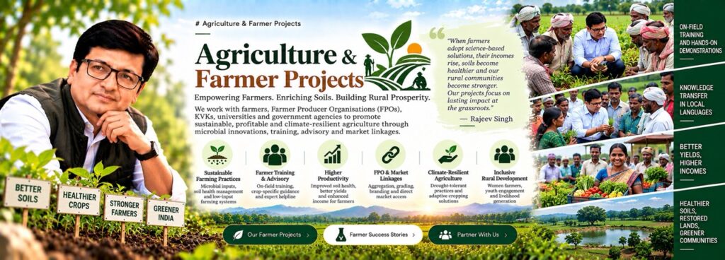 Rajeev Singh leading agriculture and farmer empowerment initiatives focused on sustainable farming practices, higher productivity, and market linkages.