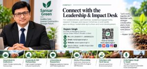 Rajeev Singh, Founder and Managing Director of Sansar Green Mission, at the Leadership and Impact Desk welcoming collaborations and partnerships for sustainable agriculture.