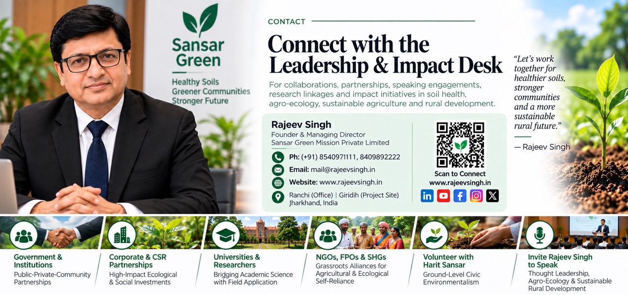 Rajeev Singh, Founder and Managing Director of Sansar Green Mission, at the Leadership and Impact Desk welcoming collaborations and partnerships for sustainable agriculture.