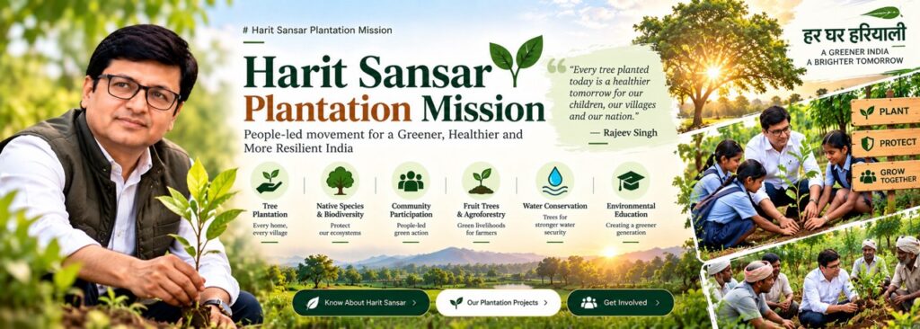 Rajeev Singh Harit Sansar Plantation Mission banner promoting a people-led movement for a greener, healthier, and more resilient India.