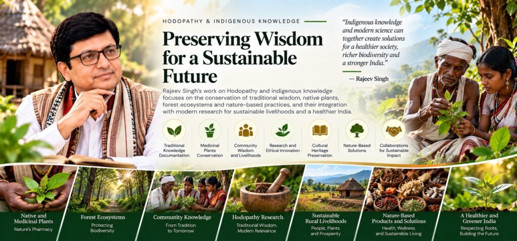 Rajeev Singh Hodopathy and Indigenous Knowledge banner focusing on preserving traditional wisdom for a sustainable future.