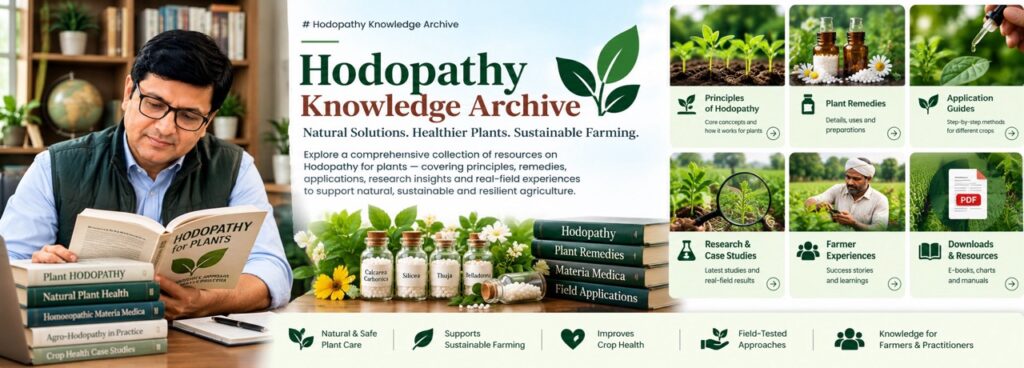 Rajeev Singh reading a book on Hodopathy for plants, highlighting natural solutions, plant remedies, and sustainable farming archives