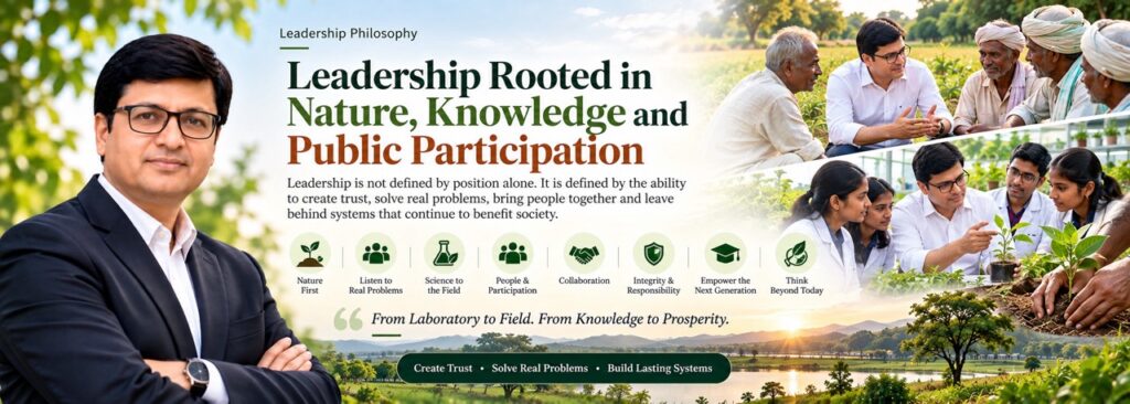 Rajeev Singh leadership philosophy banner detailing values rooted in nature, knowledge, and public participation