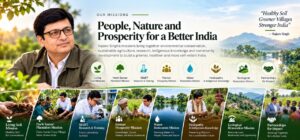 Rajeev Singh Our Missions banner focusing on people, nature, and prosperity for a better India through integrated environmental and agricultural initiatives.