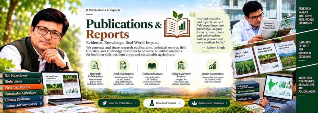 Rajeev Singh reviewing research publications and technical reports, highlighting evidence, knowledge, and real-world impact at Sansar Green.