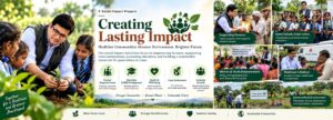 Rajeev Singh planting a sapling with children, highlighting social impact projects for healthier communities and a greener environment at Sansar Green.