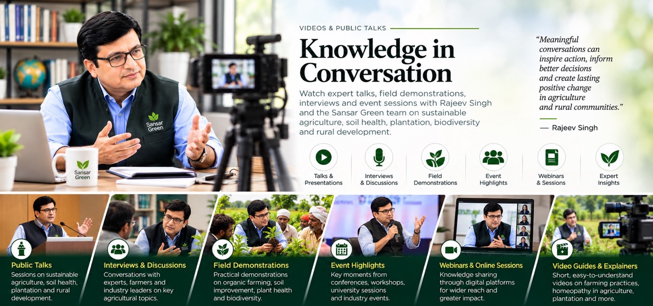 Rajeev Singh in front of a camera setup leading expert talks, interviews, field demonstrations, and webinars on sustainable agriculture and soil health through Sansar Green.