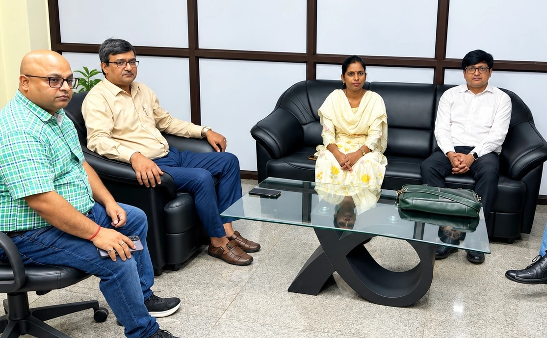 Rajeev Singh of Sansar Green seated in discussion with IIT ISM Dhanbad officials and agriculture representatives about the waste-to-wealth organic manure initiative.