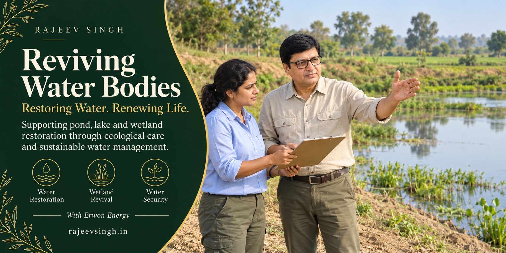 Rajeev Singh supporting the revival of ponds and water bodies for water conservation, groundwater recharge and rural sustainability
