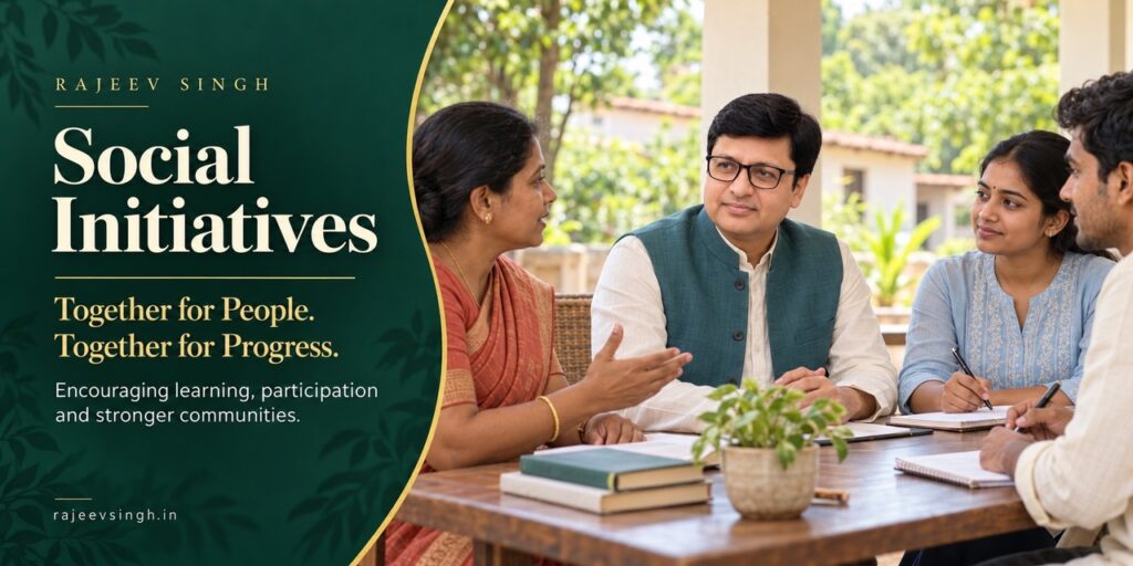 Rajeev Singh participating in a community discussion with local residents, promoting social initiatives, education, public participation, and community development.