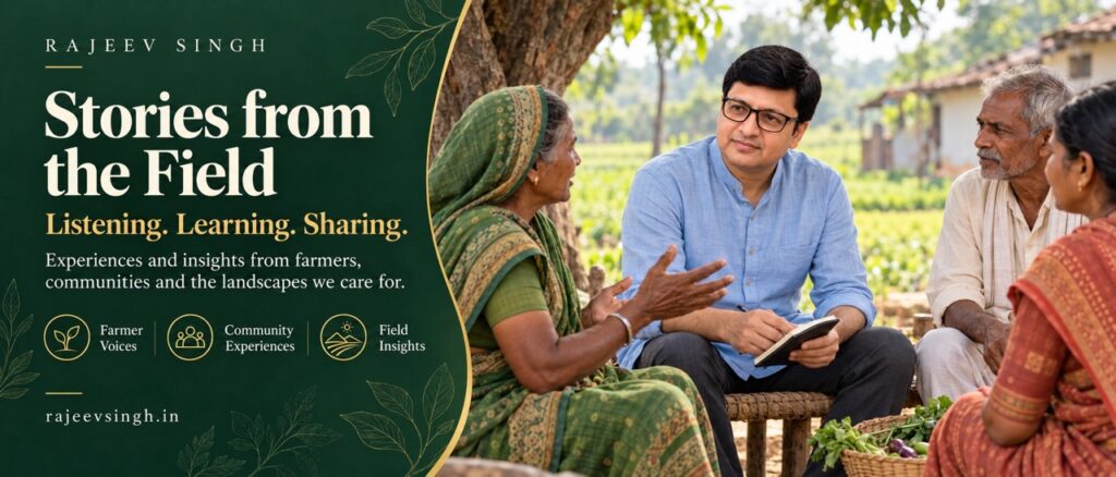 Rajeev Singh Stories from the Field banner featuring conversations with farmers and communities about agricultural experiences, field insights and sustainable rural development.