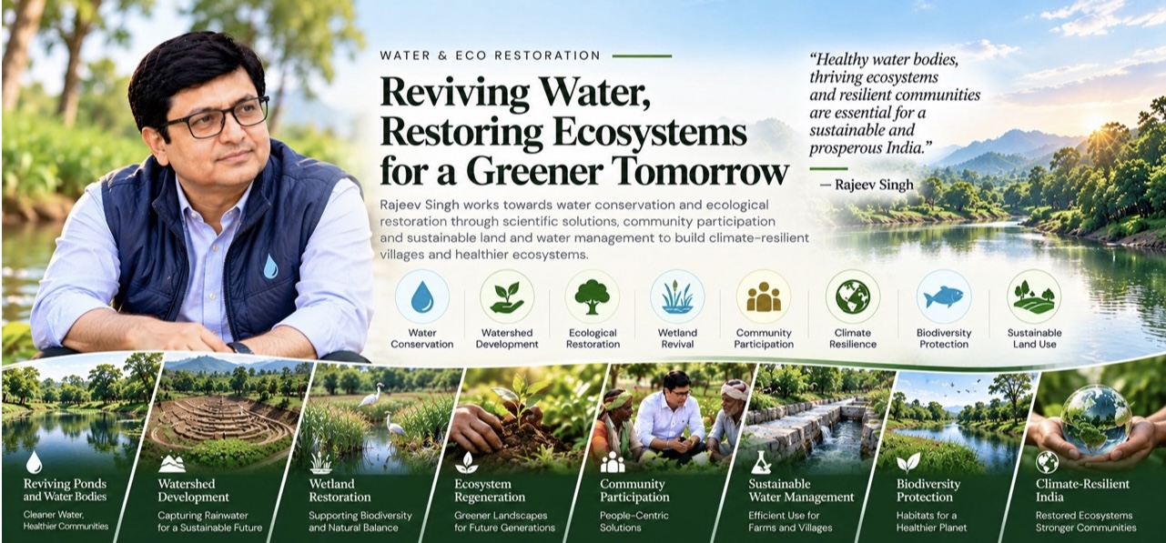 Rajeev Singh promoting water conservation and ecological restoration through watershed development, wetland revival, ecosystem regeneration, community participation, biodiversity protection, climate resilience and sustainable land use